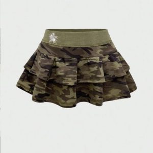 Chân Váy Rằn Ri Camo Nhún Tầng – Cá Tính Chuẩn Y2K
